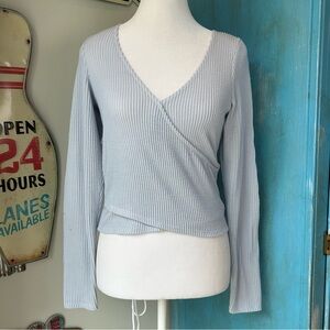 Hollister Light Blue Faux Wrap Long Sleeve Top